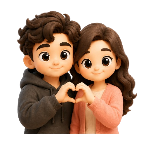A Mini Us couple holding a heart